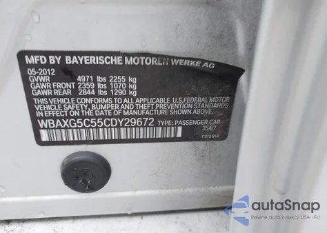 2012 BMW 528I from USA, damaged, VIN WBAXG5C55CDY29672